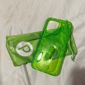 Neon green loopy case 12/13 pro max lefty orientation no discoloration.